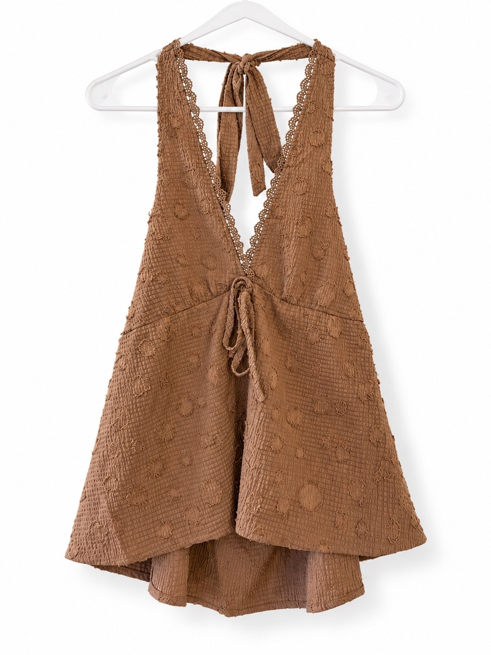 Girls' Brown Textured Halter Dress